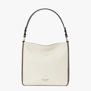 Kate Spade Hudson Colorblock Large Hobo Bag, Cream Brown Leather Shoulder Purse